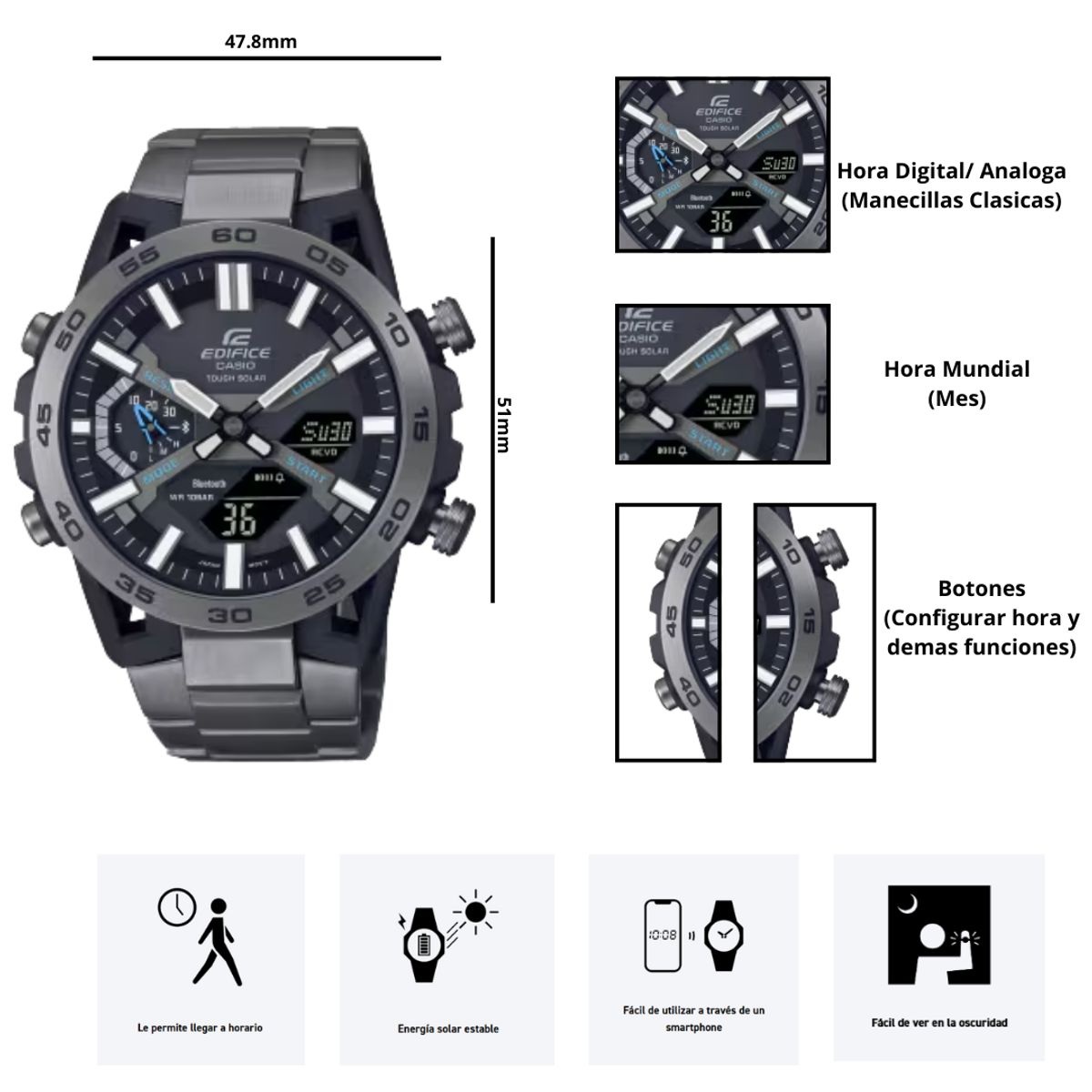 CASIO - Reloj Casio ECB-2000DC-1A Cronografo Diseño Deportivo