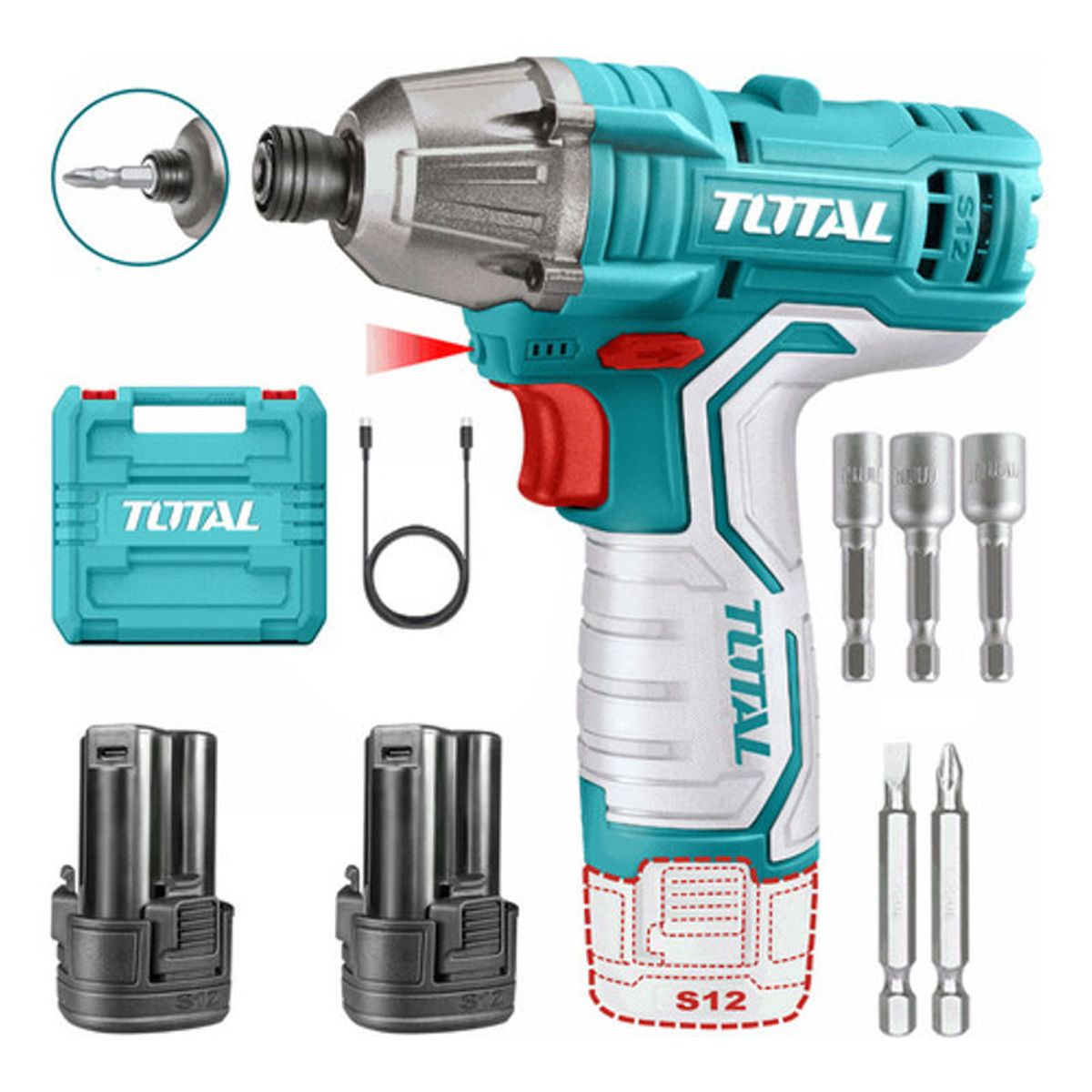 TOTAL - Atornillador Impacto Inal 14 100nm + 2 Baterias Total