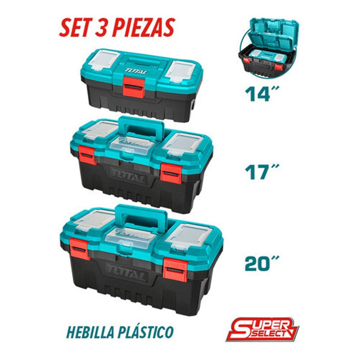 TOTAL - Set de 3 cajas Herramienta 14 17 y 20 Total
