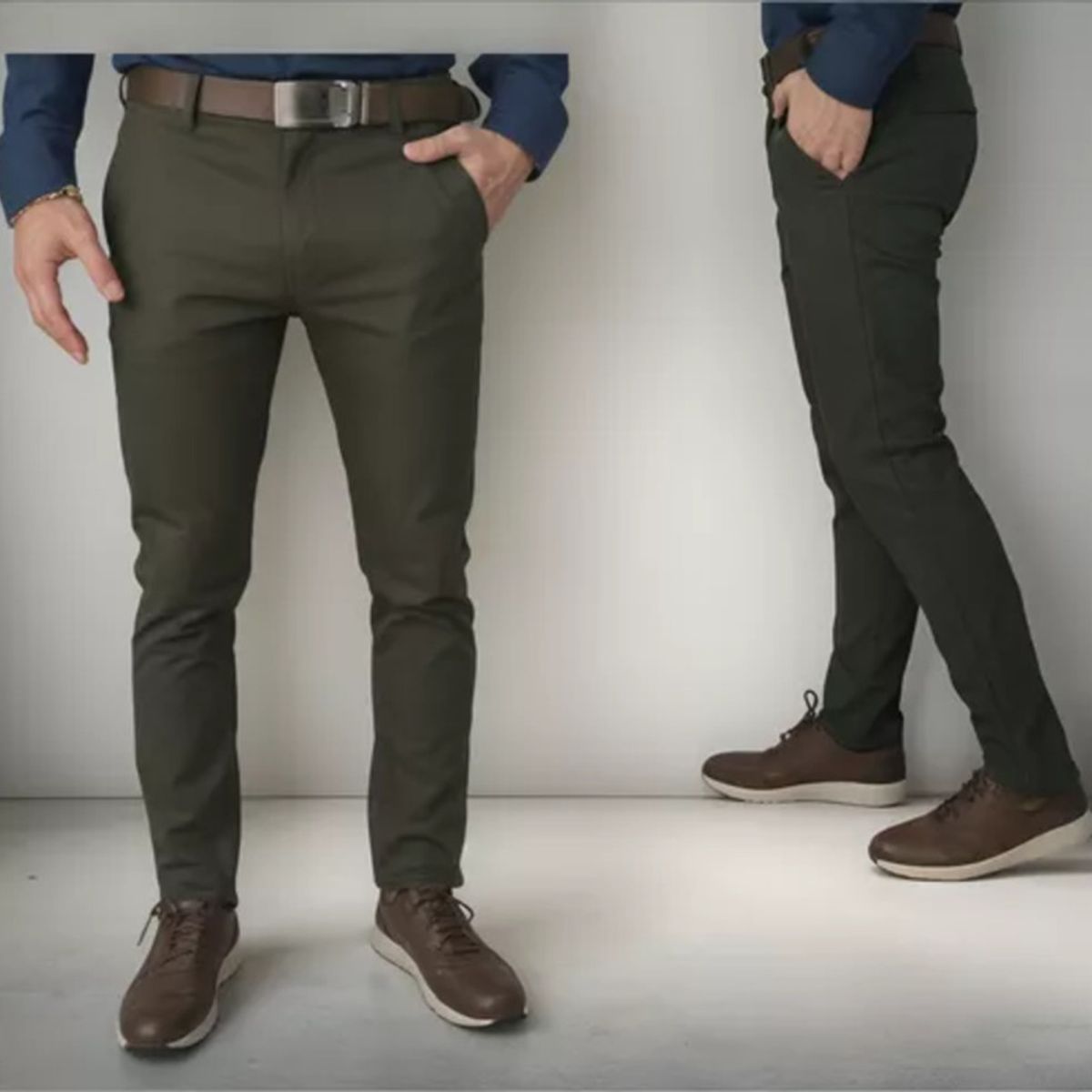 ABC - Pantalon dril licrado para hombre clasico colores drill elegante