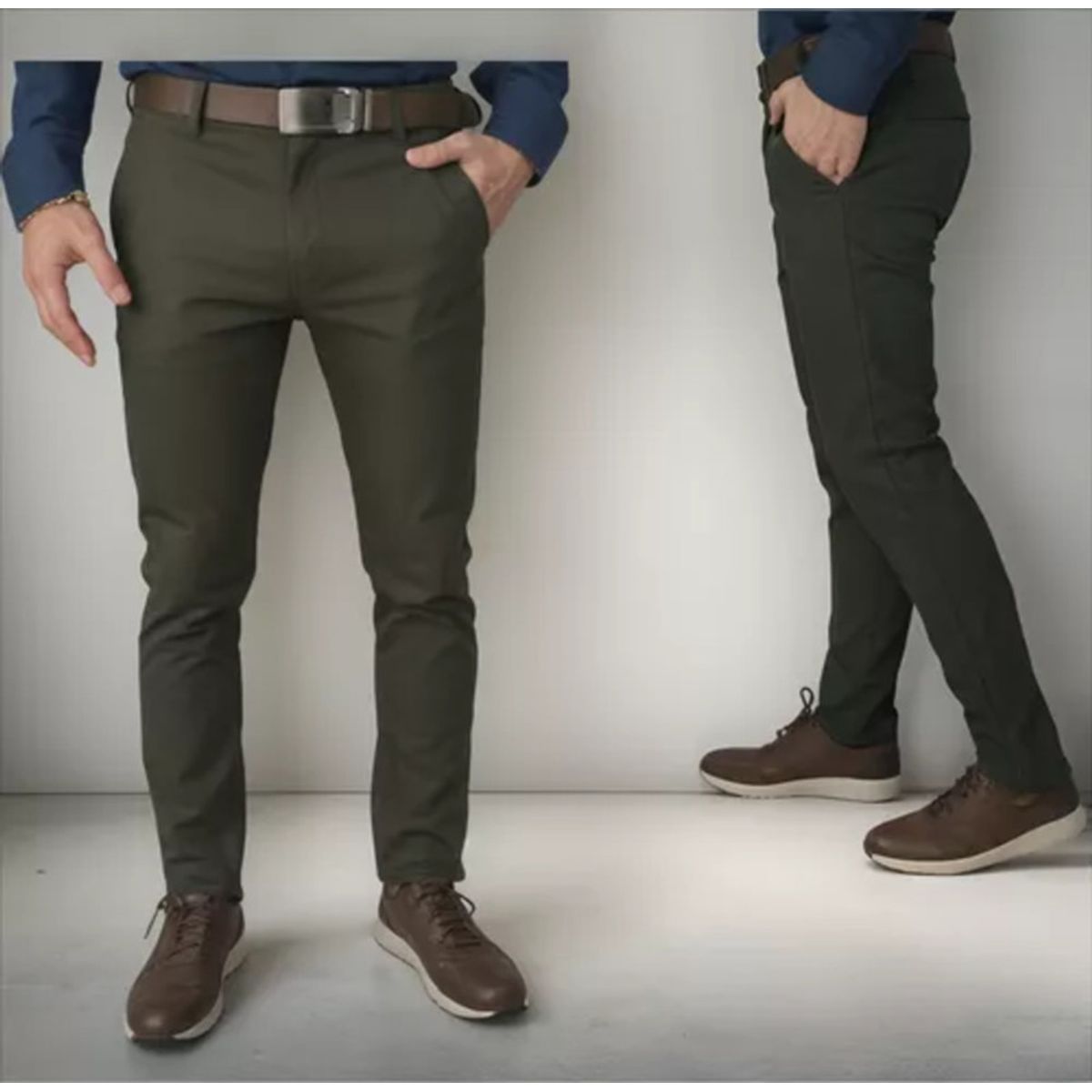 ABC - Pantalon dril licrado para hombre clasico colores drill elegante