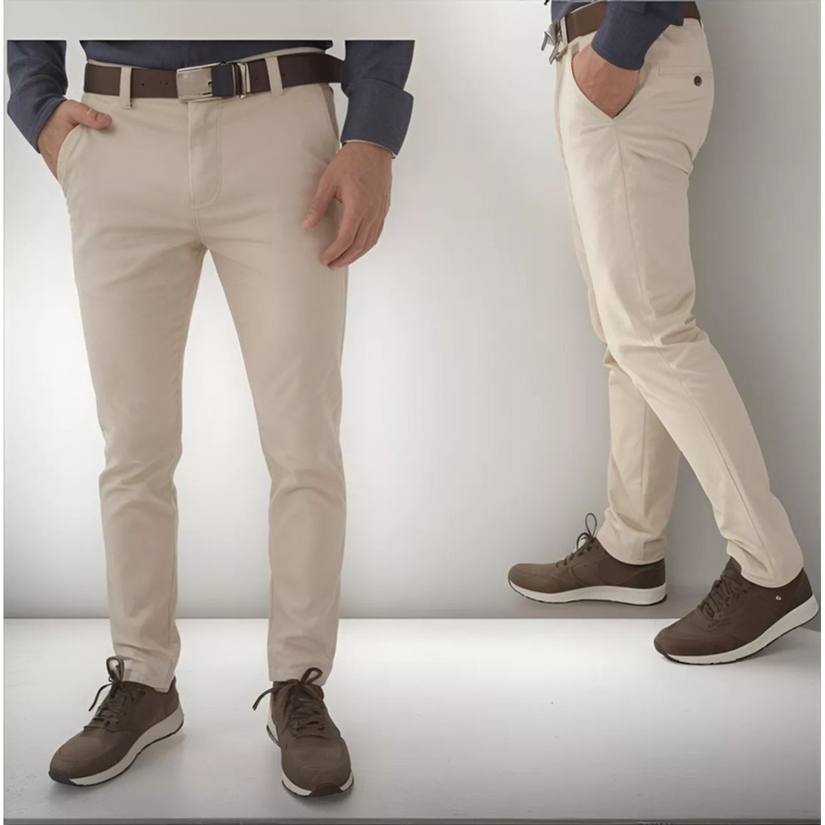 ABC - Pantalon dril licrado para hombre clasico colores drill elegante