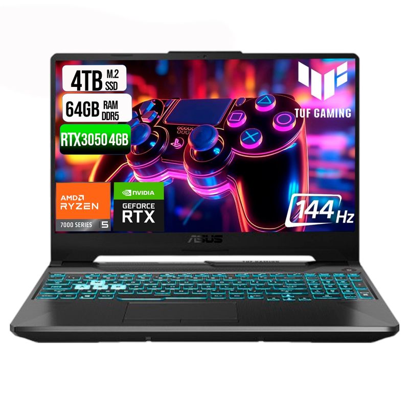 ASUS - ASUS TUF A15 AMD RYZEN 5 7535HS SSD 4TB RAM 64GB DDR5 15,6 FHD RTX 3050 4GB