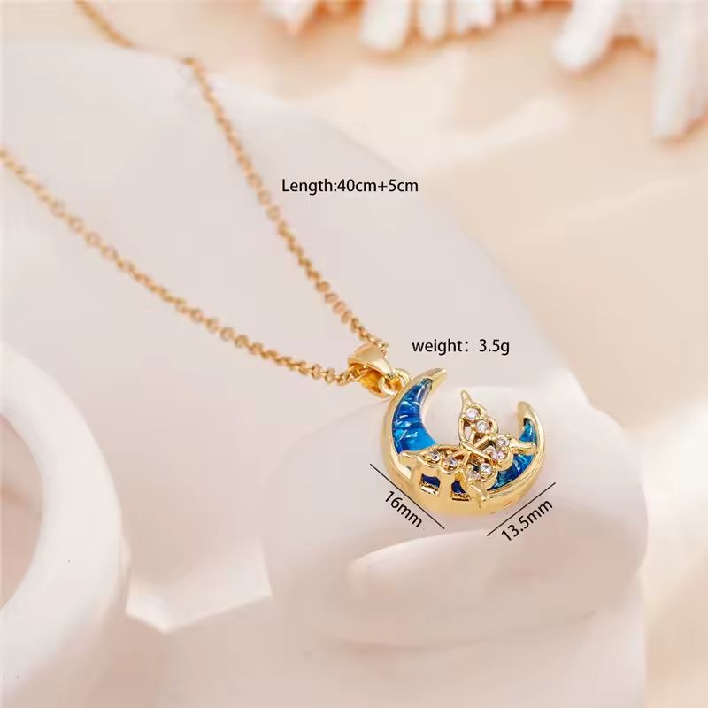 GENERICO - Collar Cadena Con Dije Mariposa Luna Azul En Acero Inoxidable