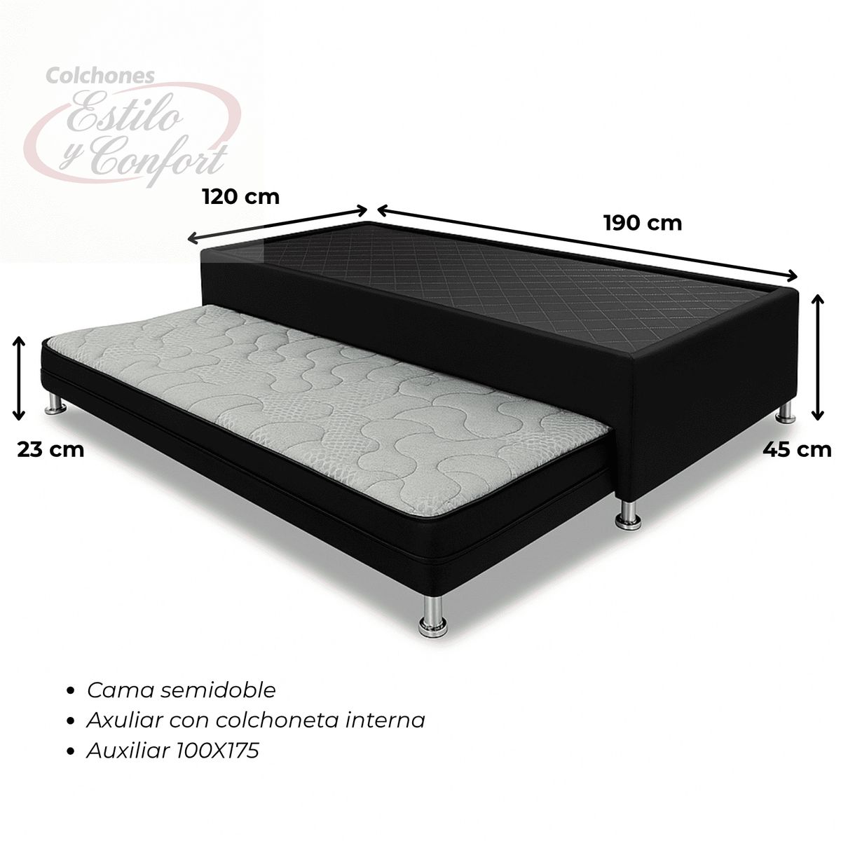 ESTILO Y CONFORT - Basecama duplex 120x190 estilo y confort  Tela Negra.