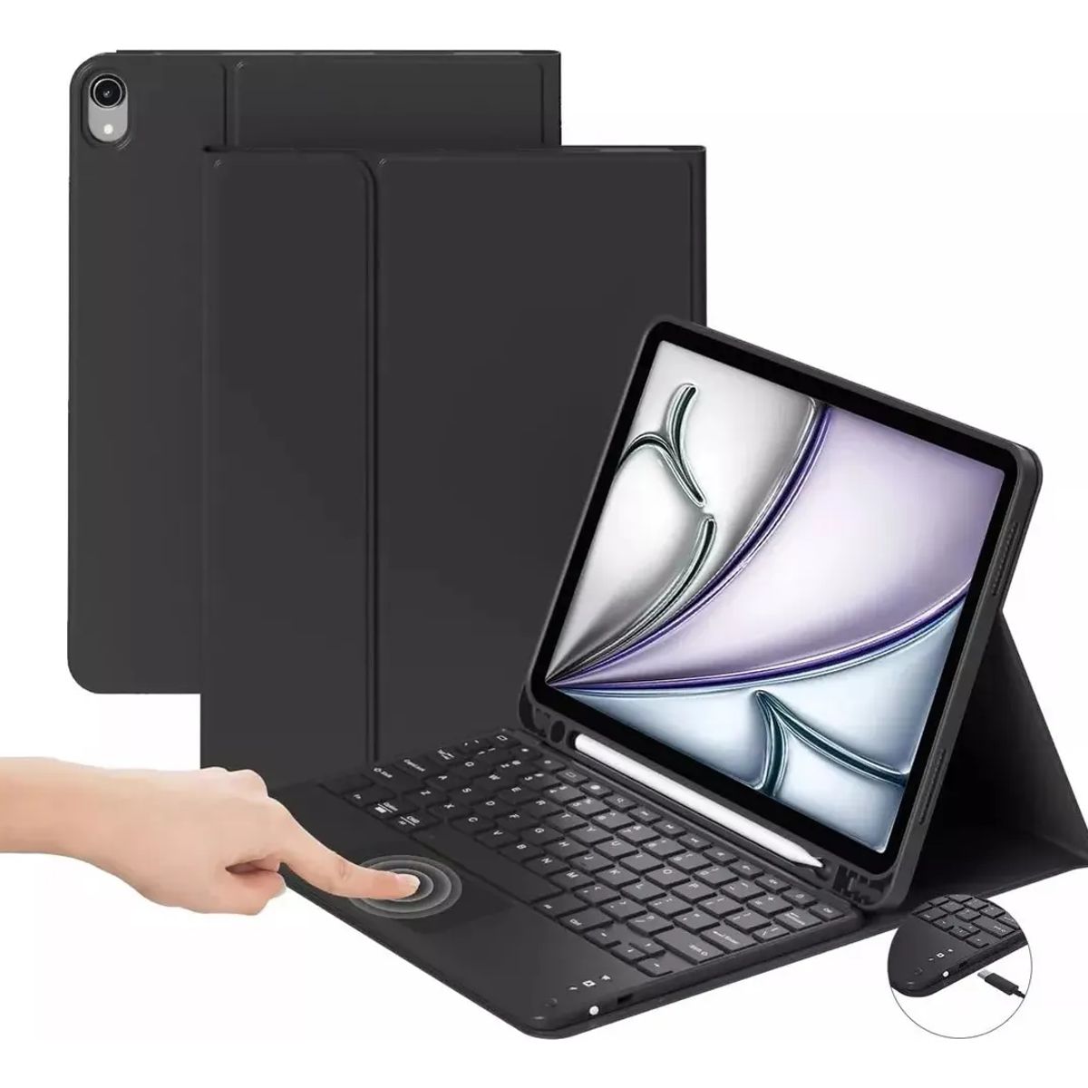 GENERICO - Forro Estuche Funda Teclado Touchpad Para iPad A16 11th Año 2025 Negro