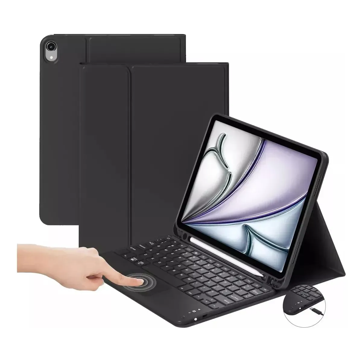 GENERICO - Forro Estuche Funda Teclado Touchpad Para iPad A16 11th Año 2025 Negro