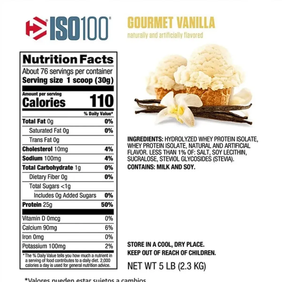 DYMATIZE - ISO100 Dymatize Vainilla 100% Hidrolizada 5LB ENVIO RAPIDO