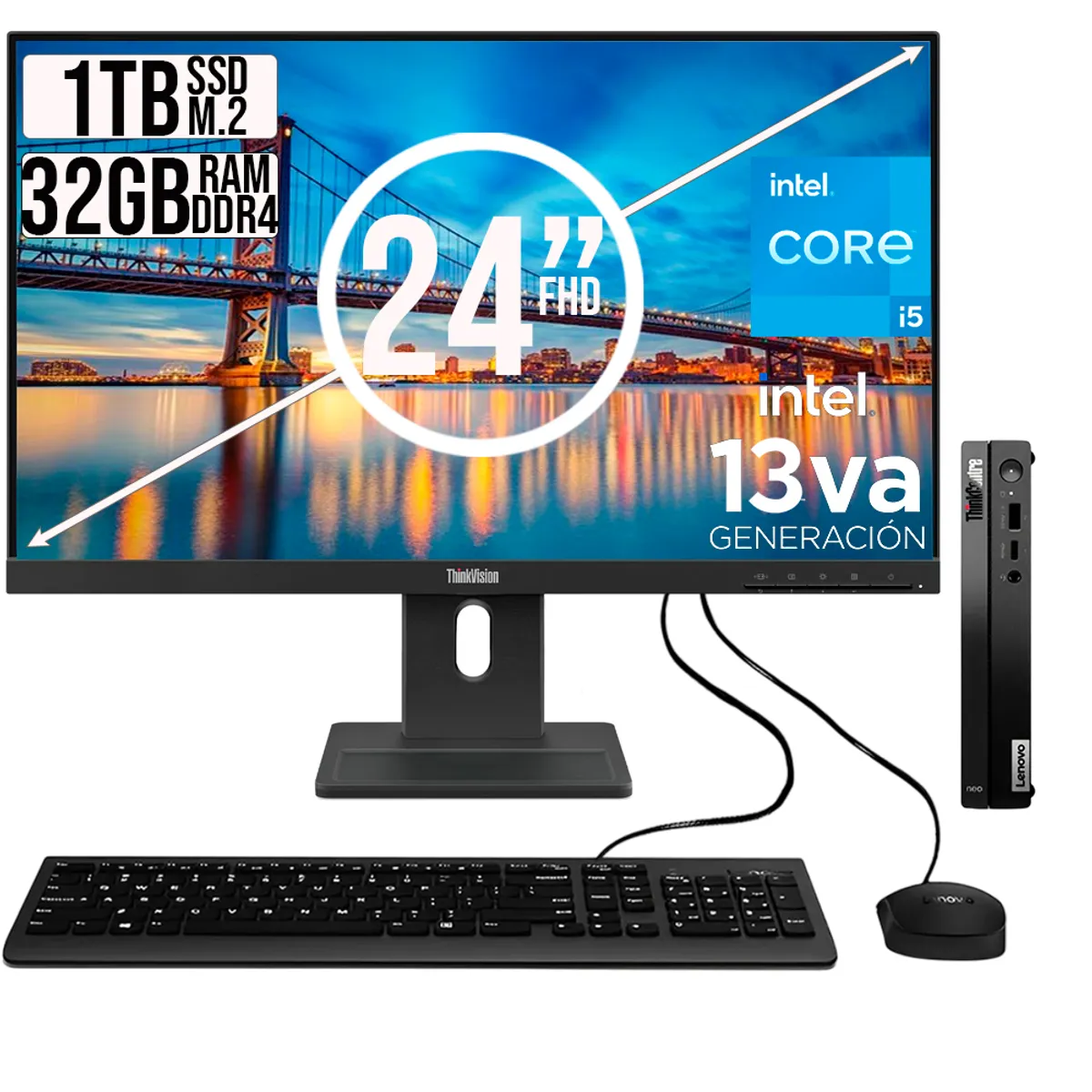 LENOVO - COMPUTADOR LENOVO TINY INTEL CORE I5-13420H SSD 1TB RAM 32GB 24 FHD E24-40