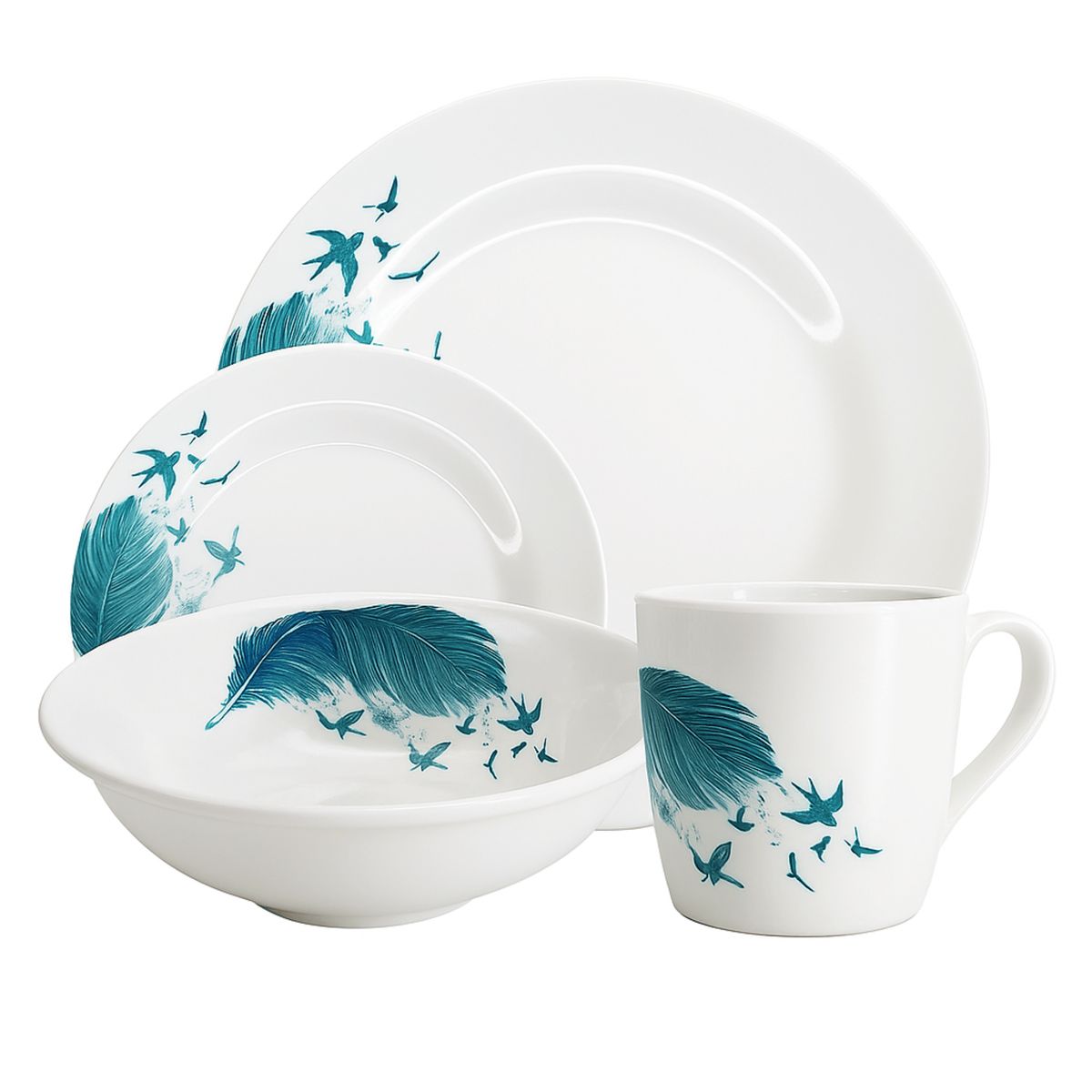 KITCHENWARE - VAJILLA CLASICA EN MELAMINA BLANCA CON PINCELADAS AZULES