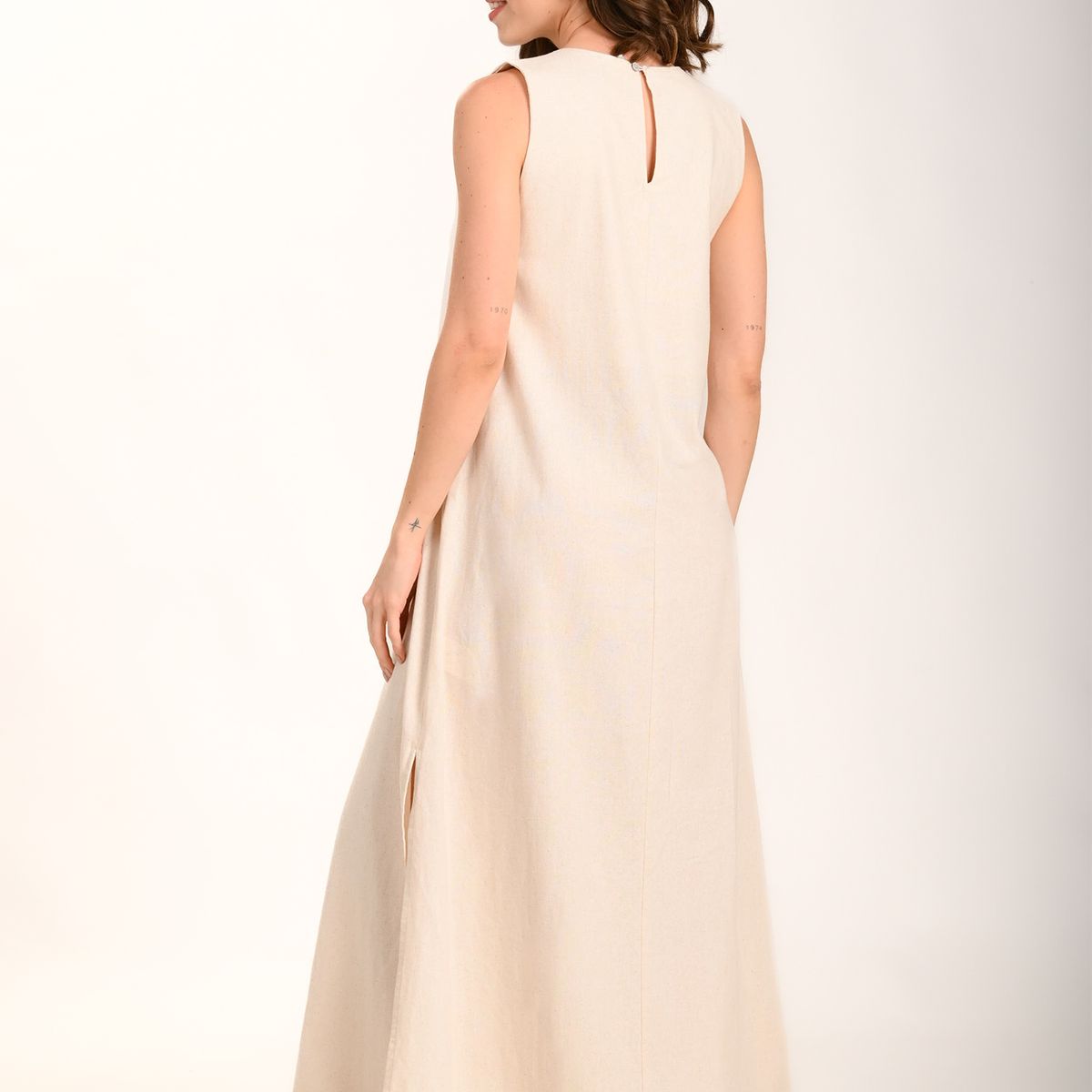 BELIFE - Vestido largo manga sisa beige para mujer