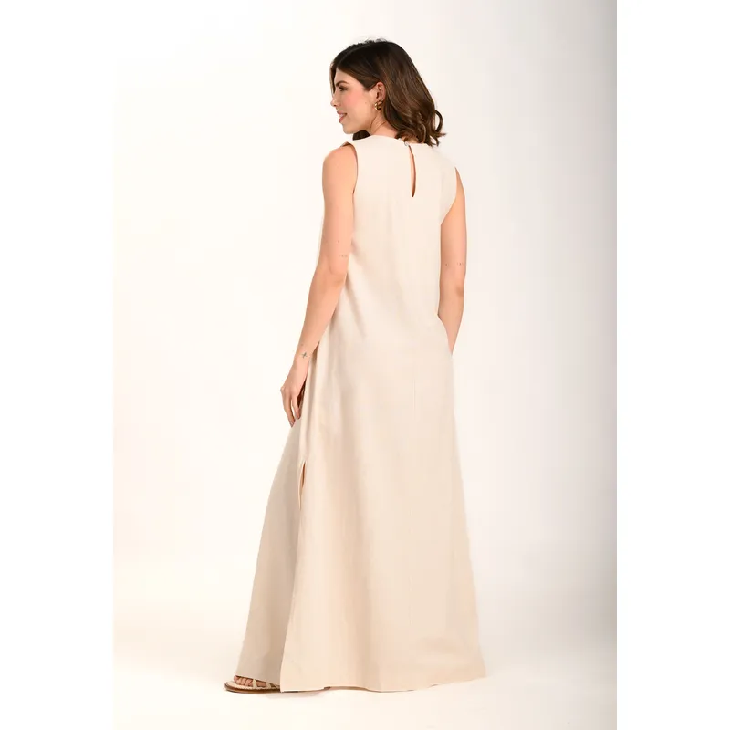BELIFE - Vestido largo manga sisa beige para mujer