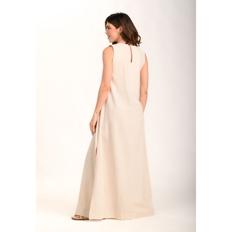 BELIFE - Vestido largo manga sisa beige para mujer