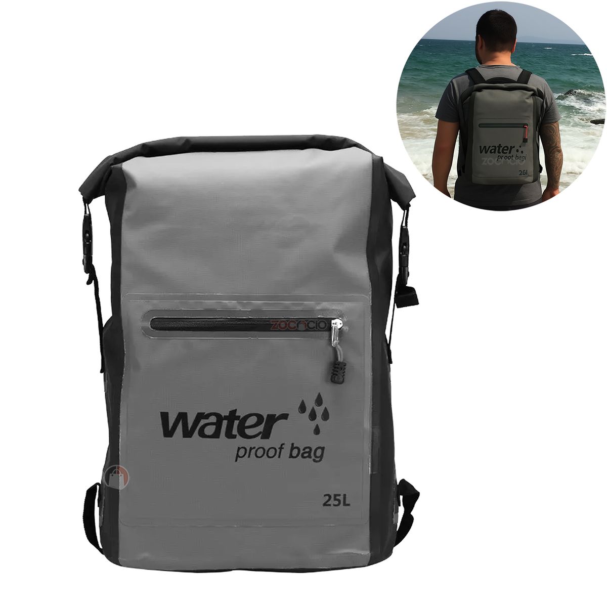 ZOCOCIO - Morral Impermeable Water Proof Bag 25l Bolsa Seca Viajera Gris
