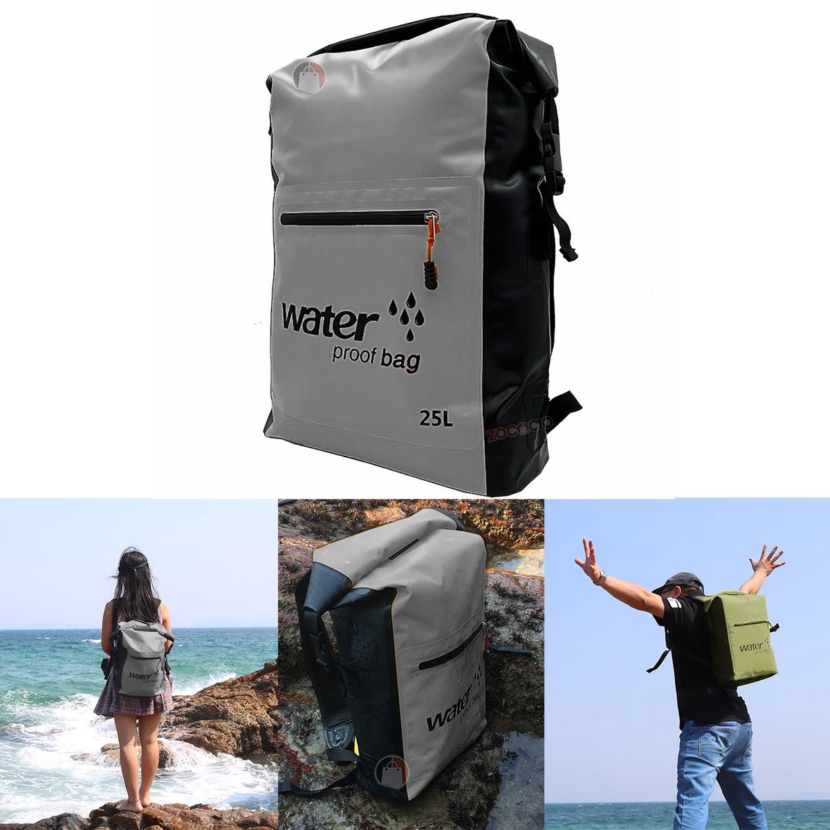 ZOCOCIO - Morral Impermeable Water Proof Bag 25l Bolsa Seca Viajera Gris