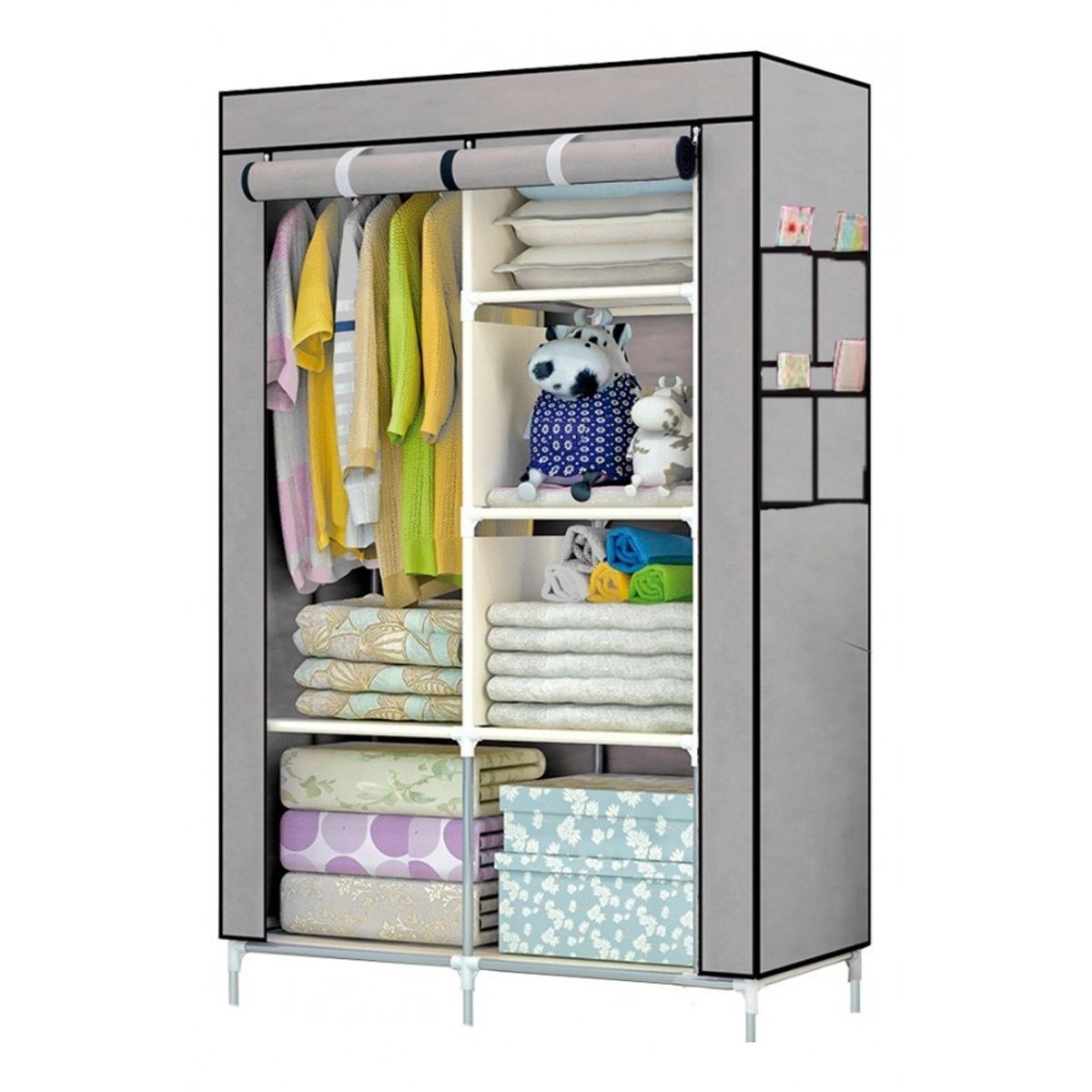 GENERICO - Closet Armable Portatil R07 Entrepaños Tela Ecologica Gris