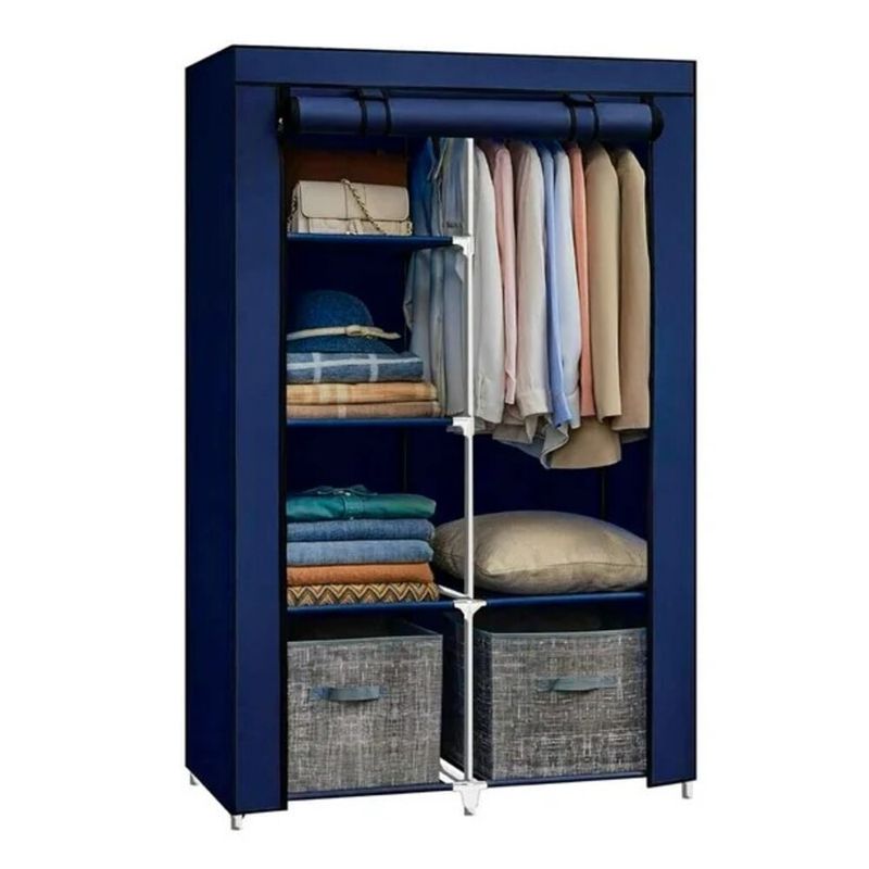 GENERICO - Closet Armable Portatil R07 Entrepaños Tela Ecologica Azul