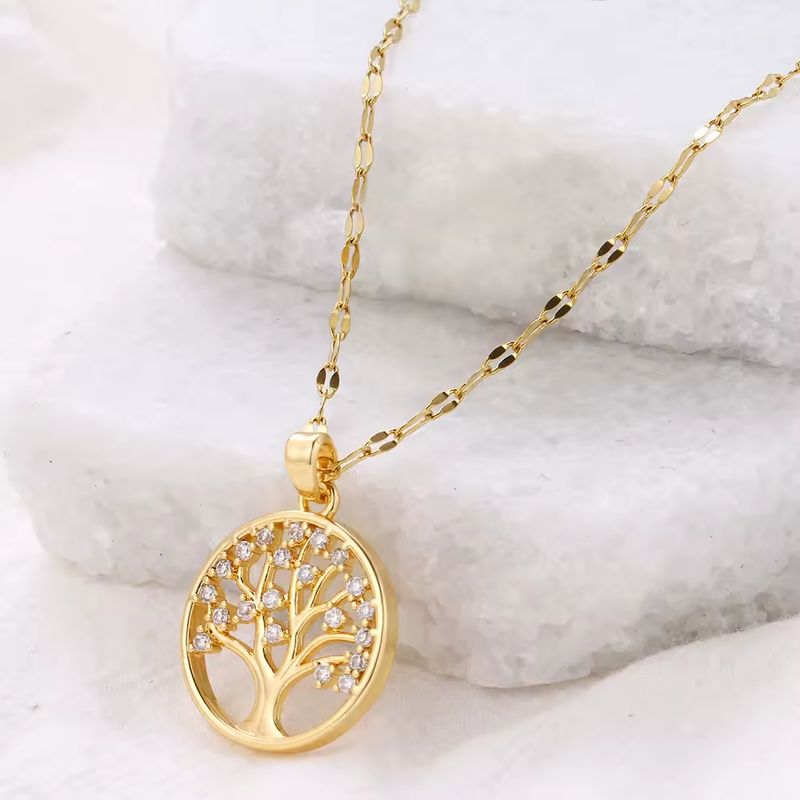 GENERICO - Collar Cadena Con Dije Arbol Familia Con Circon En Acero Inoxidable