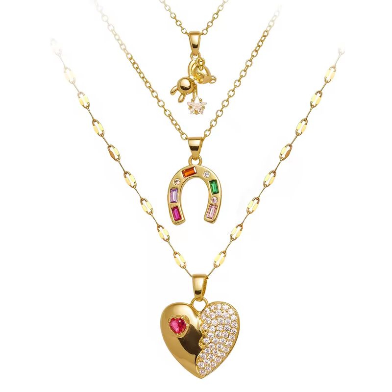 GENERICO - Trio Collar Cadena Con Dije Corazon Herradura Oso En Acero Inoxidable