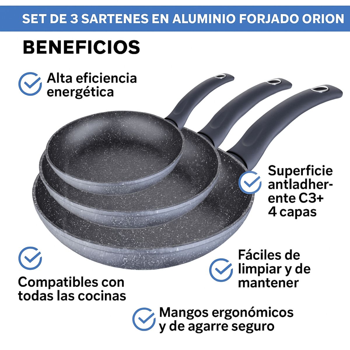 BERGNER - Set De 3 Sartenes En Aluminio Forjado Orion