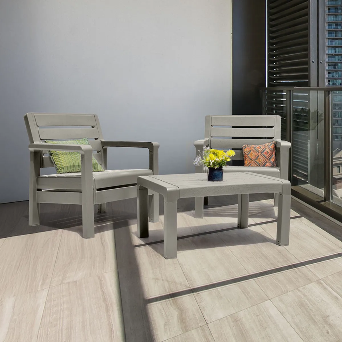 RIMAX - Combo Balcón 2 Sillones + Mesa de Centro RIMAX - Gris Cemento