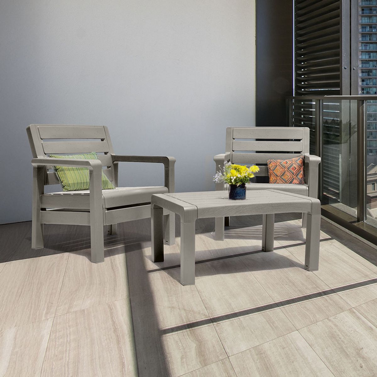 RIMAX - Combo Balcón 2 Sillones + Mesa de Centro RIMAX - Gris Cemento