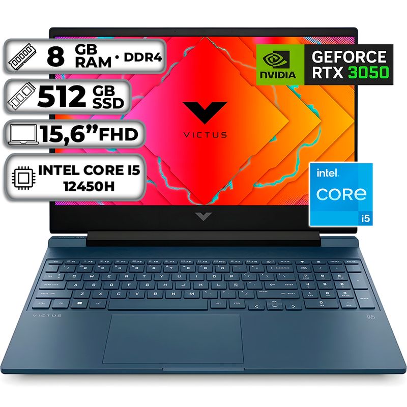 HP - PORTÁTIL GAMER HP VICTUS INTEL CORE I5-12450H 8GB RAM 512GB SSD RTX 3050 4GB 15,6 FHD WINDOWS 11