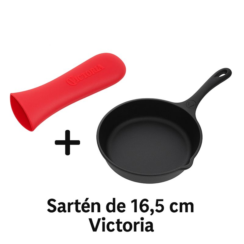 VICTORIA - Combo Sartén de Hierro Fundido Victoria de 16,5 Cm + Mango de Silicona