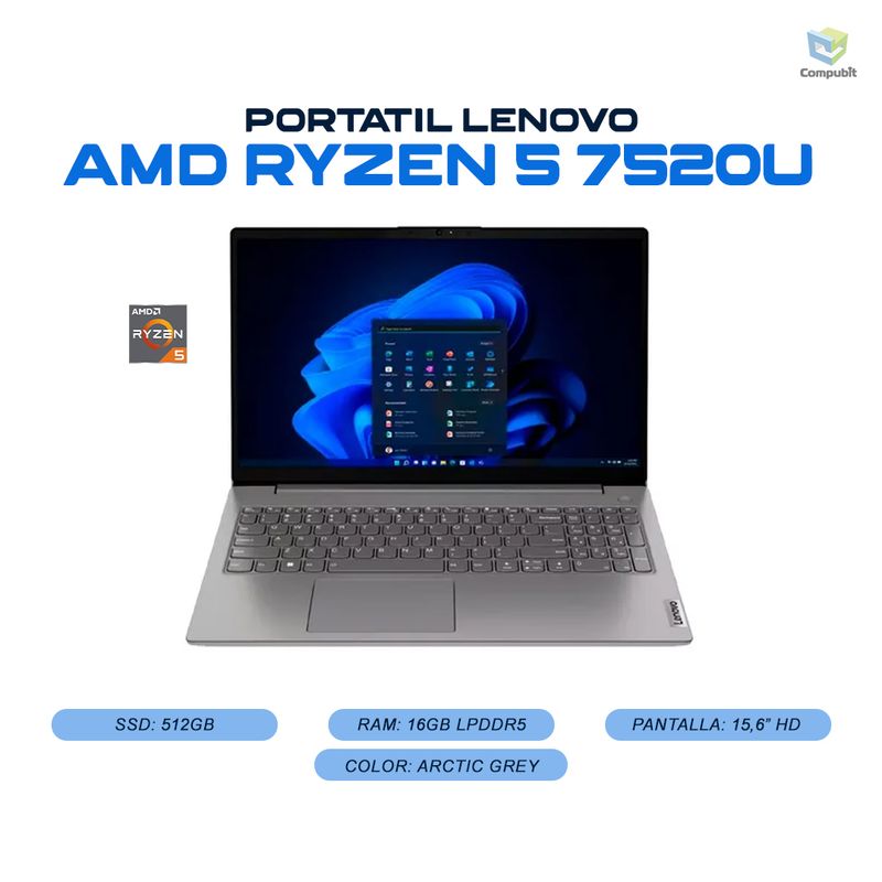 LENOVO - Portatil LENOVO V15 G4 AMN - AMD RYZEN 5 7520U - 16GB LPDDR5 - 512GB SSD