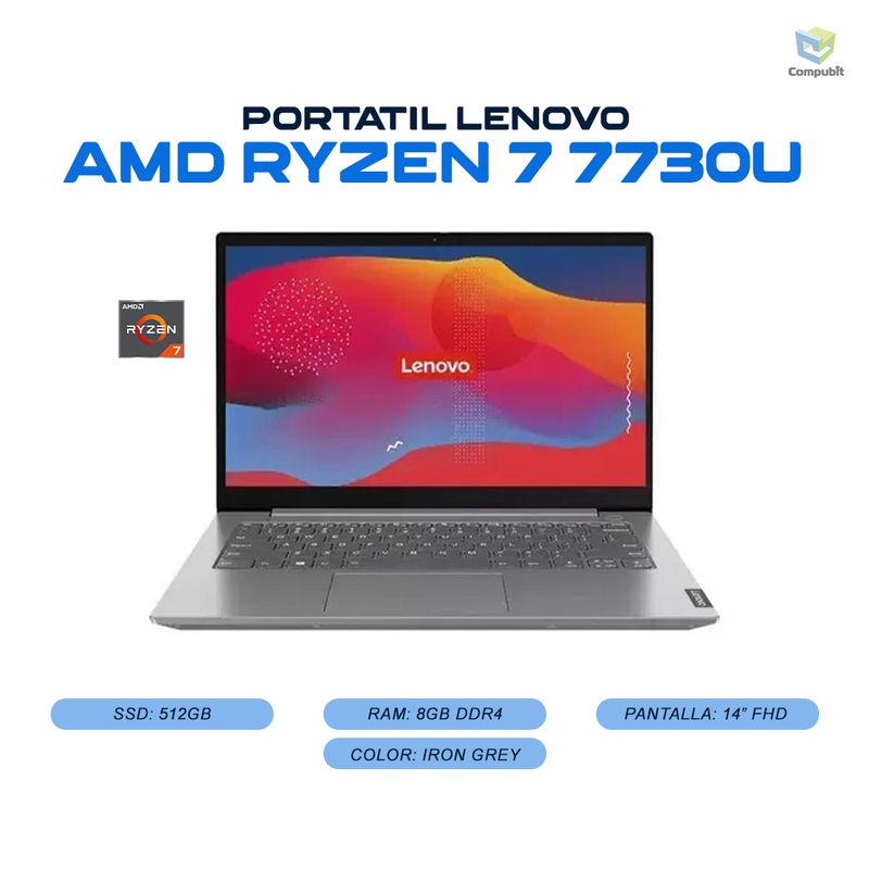 LENOVO - Portatil LENOVO AMD Ryzen 7 7730U - 8GB DDR4 - 512GB SSD - V14 G4 ABP
