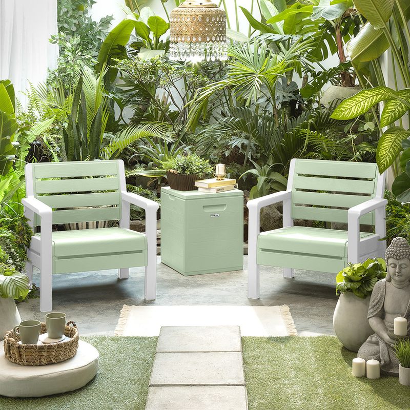 RIMAX - Combo Balcón 2 Sillones + Baúl de 100 litros RIMAX - Verde Salvia