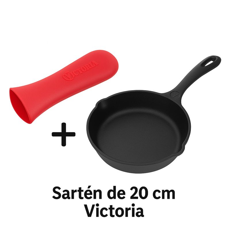 VICTORIA - Combo Sartén de Hierro Fundido Victoria de 20 Cm + Mango de Silicona