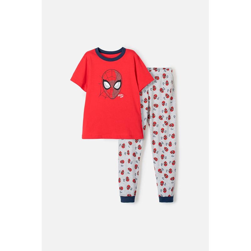 MARVEL - Pijama de Spiderman con pantalón corto gris y rojo para niño
