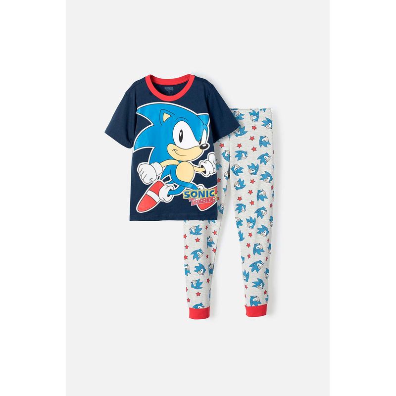 SONIC - Pijama de Sonic azul y gris de pantalón largo para niño