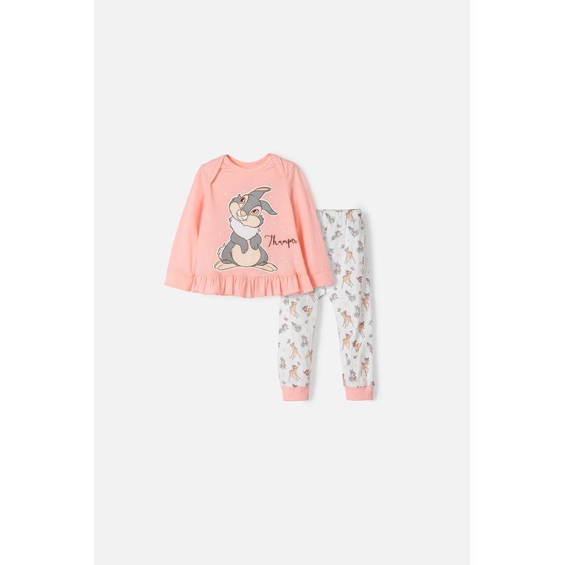 DISNEY - Pijama de Bambi con pantalón largo mandarina y marfil para bebé niña