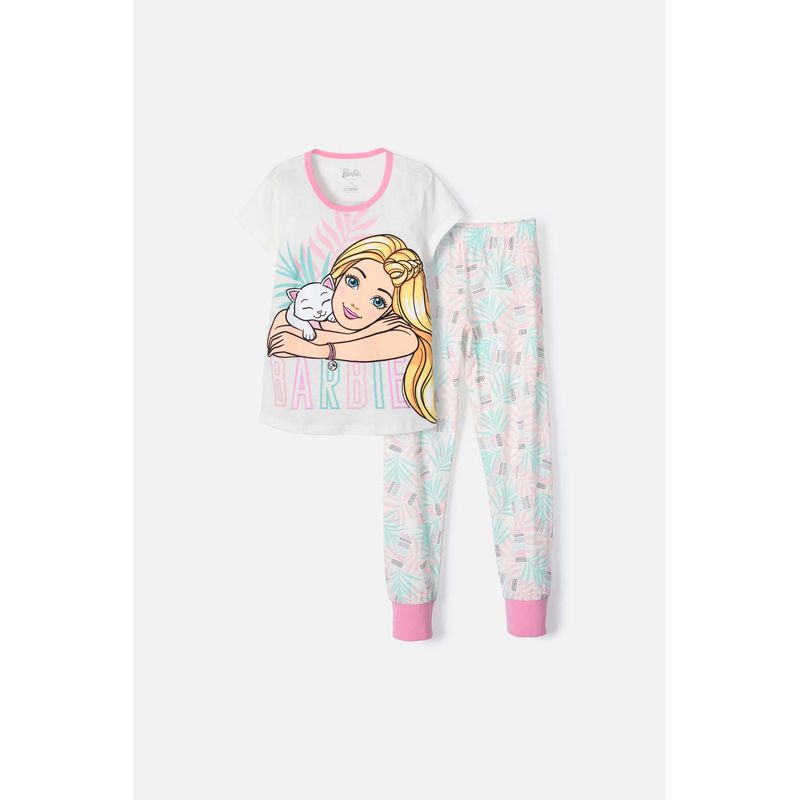MATTEL - Pijama de Barbie de manga corta marfil  para niña