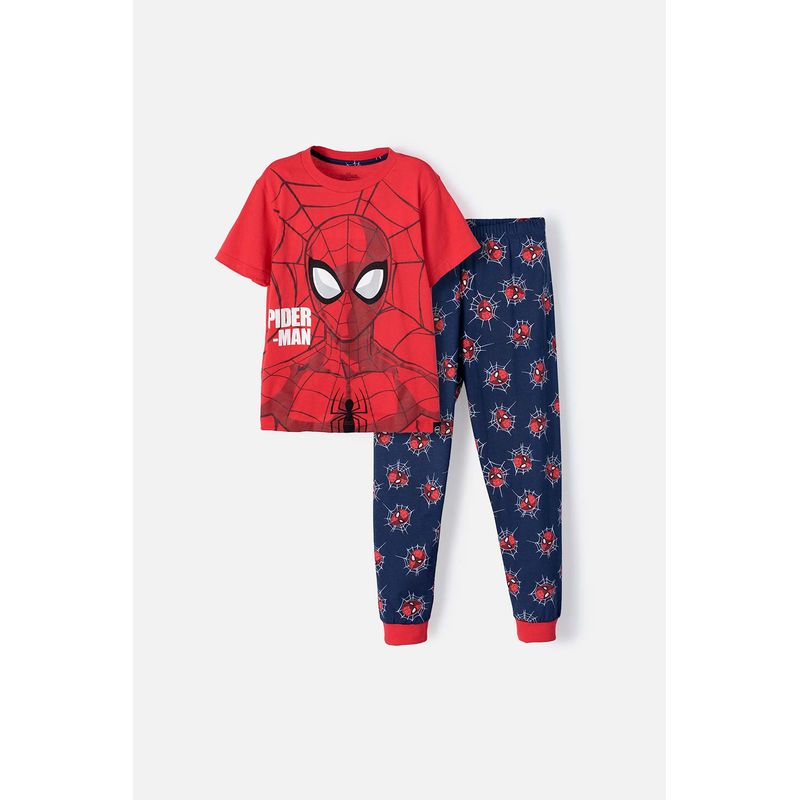 MARVEL - Pijama de Spiderman con pantalón largo rojo para niño