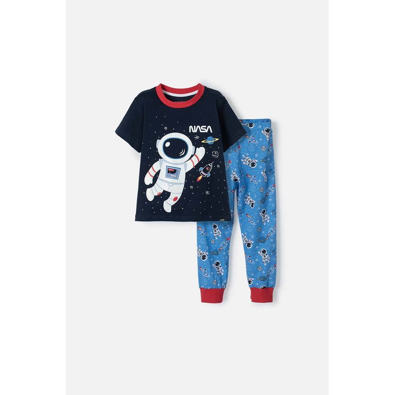 NASA - Pijama de la Nasa con pantalón largo azul y rojo para niño 2T a 5T