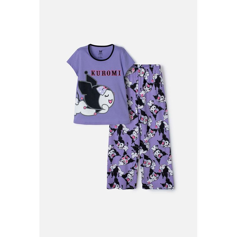 SANRIO - Pijama de Kuromi lila y negra con pantalón largo para niña