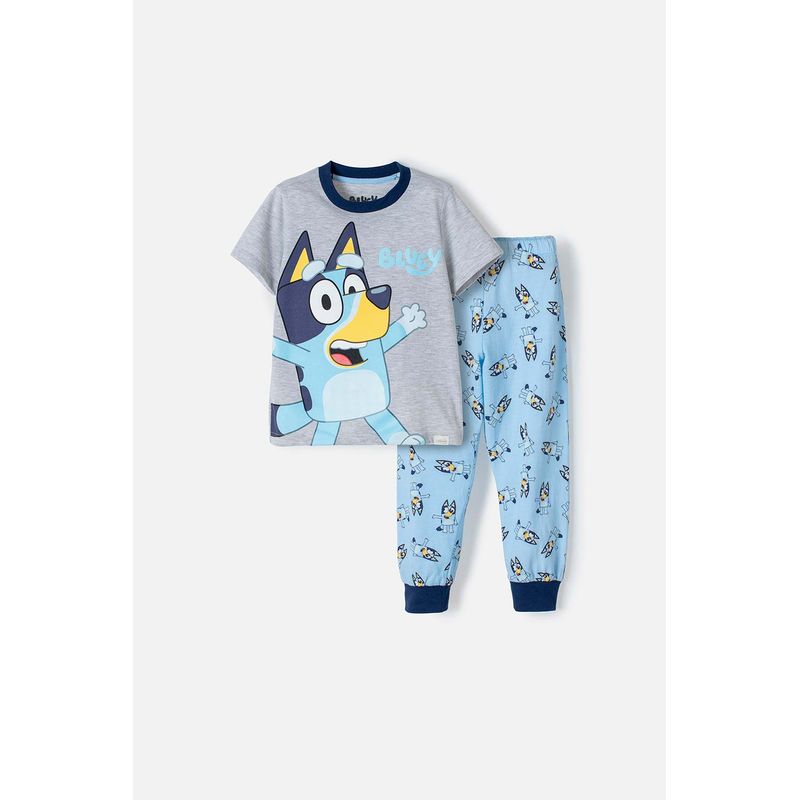 BLUEY - Pijama de Bluey azul y gris maga corta para niño 2T a 6T