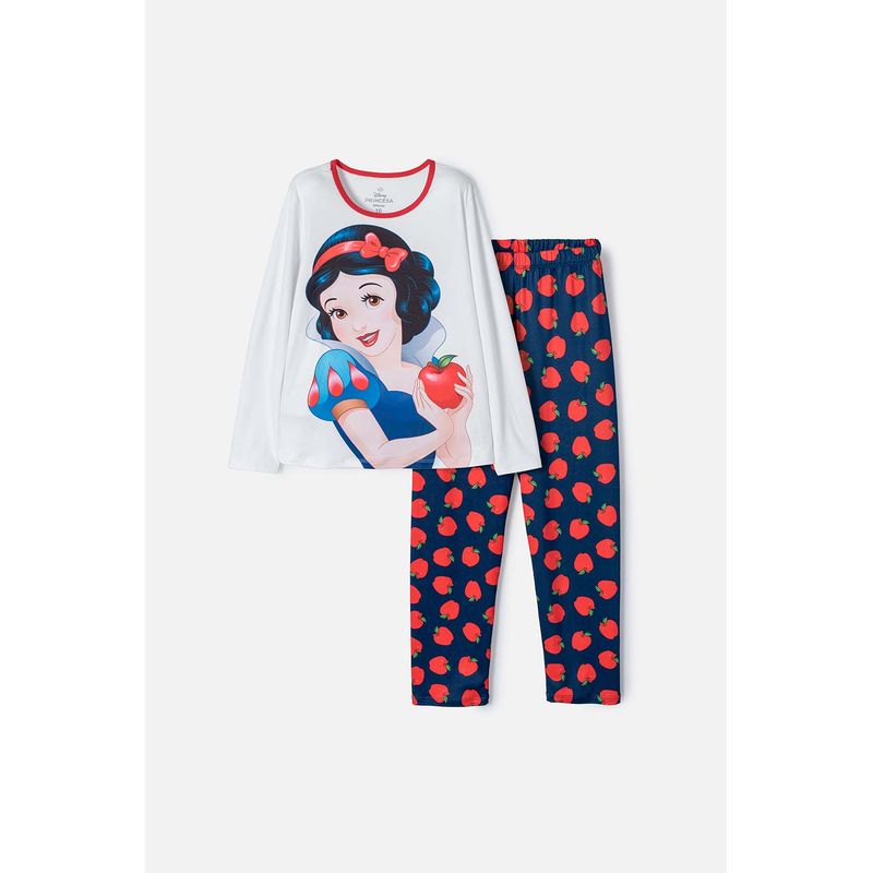 DISNEY - Pijama de Blancanieves blanca y azul de camiseta manga larga para niña