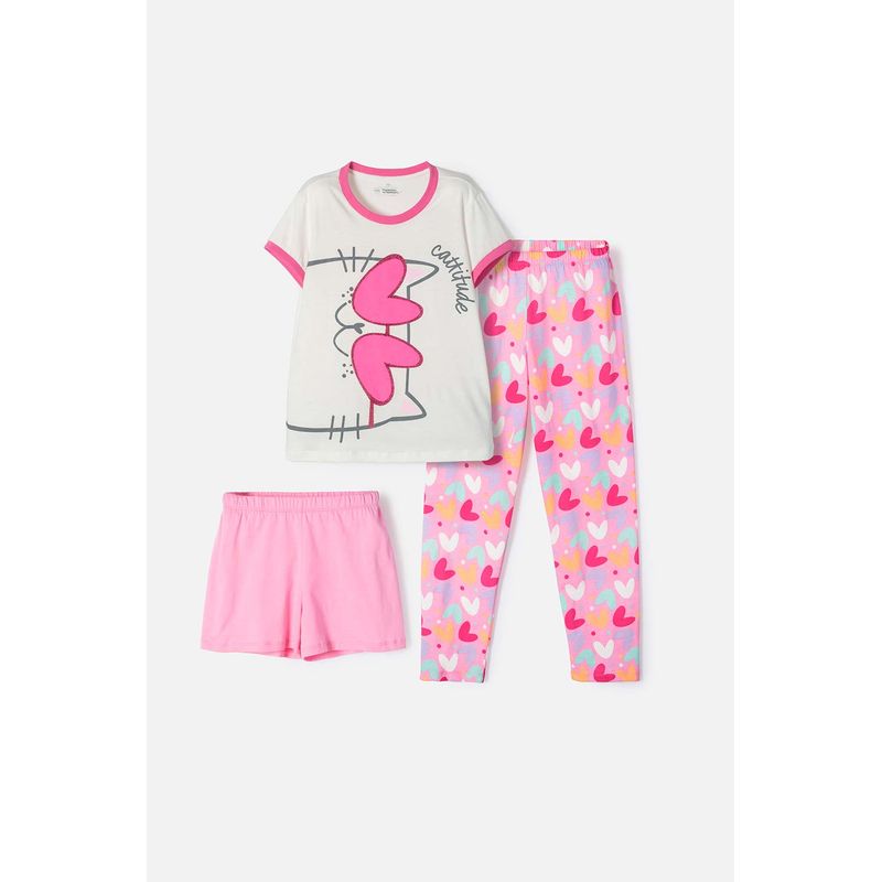 MIC - Pijama de Mic 3 piezas marfil y rosado para niña