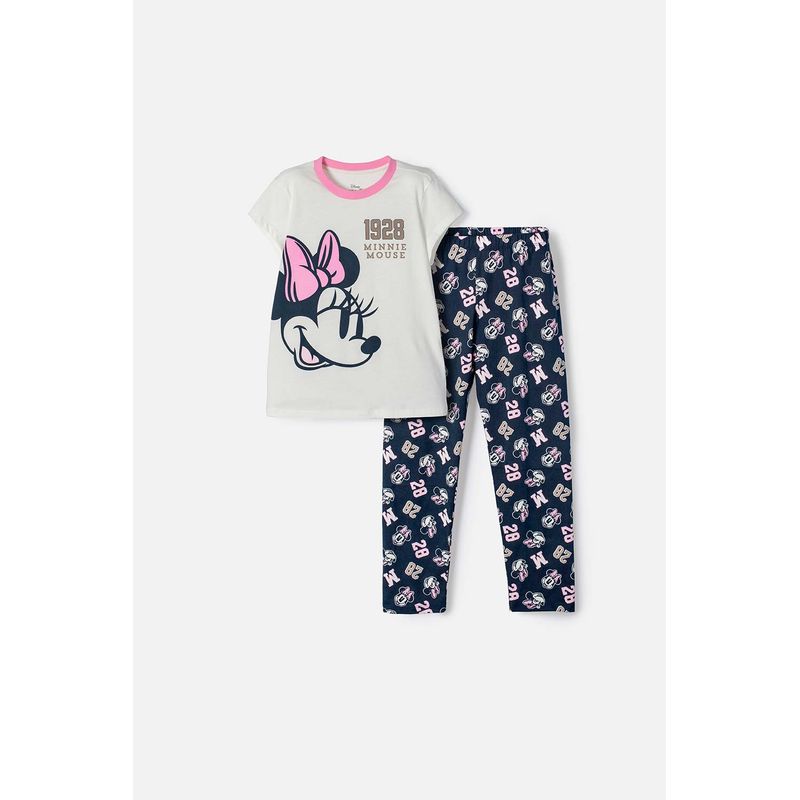 DISNEY - Pijama de Minnie Mouse marfil y azul de pantalón largo para niña