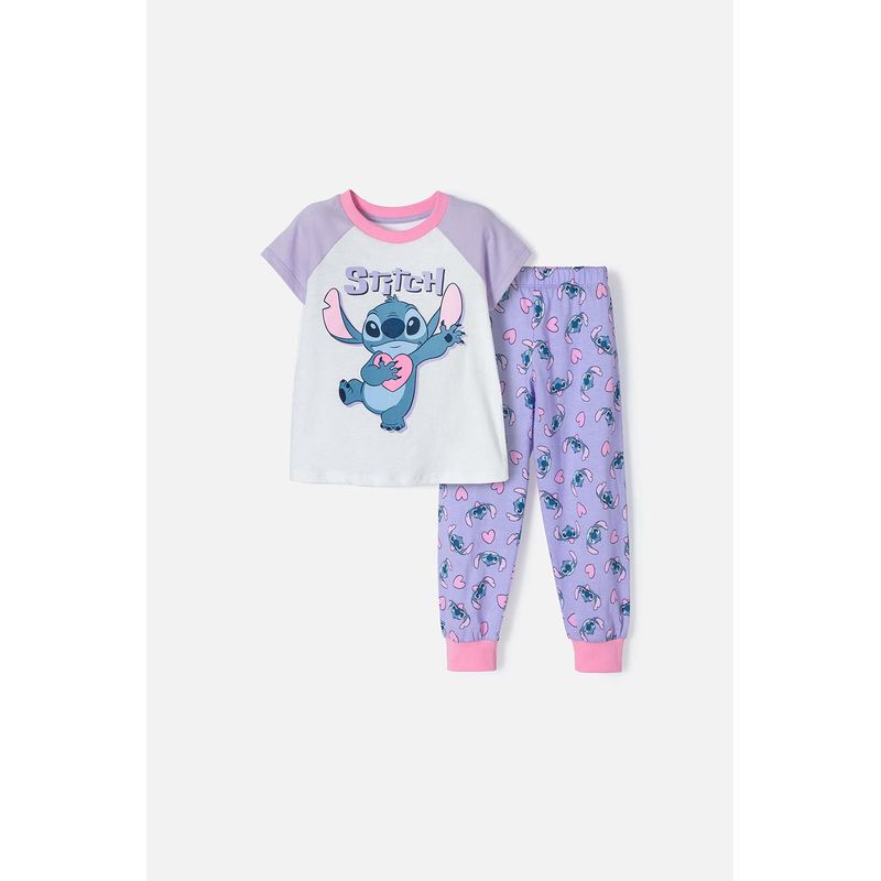 DISNEY - Pijama de Stitch multicolor de manga corta para niña 2T a 5T