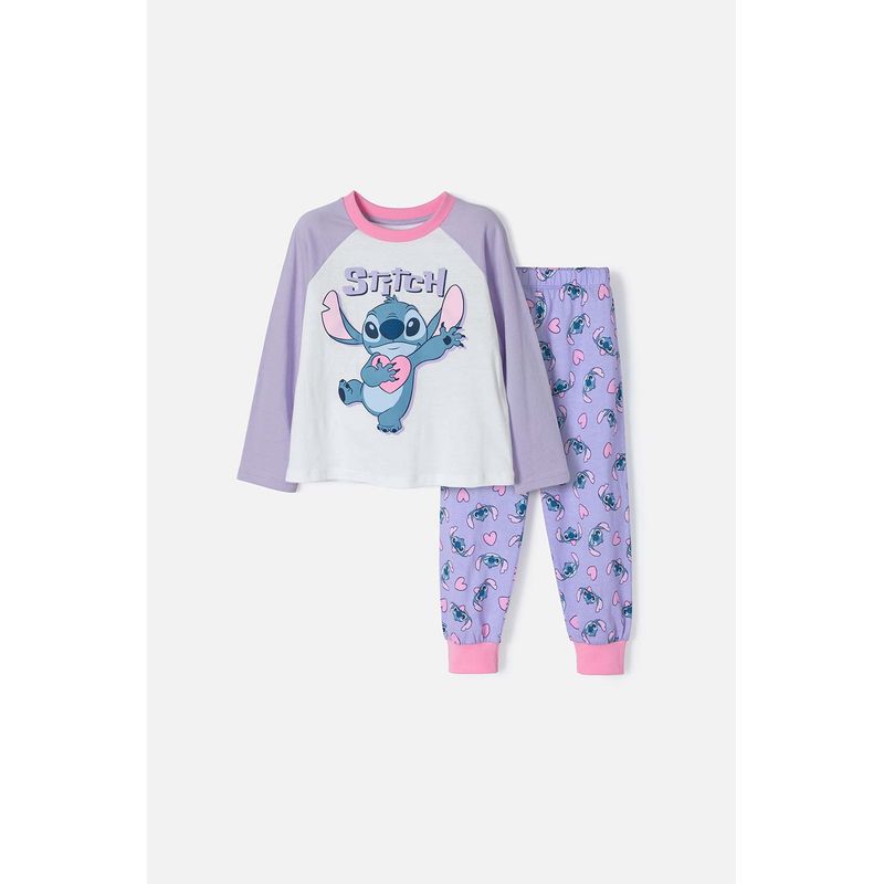 DISNEY - Pijama de Stitch multicolor de manga larga para niña 2T a 5T
