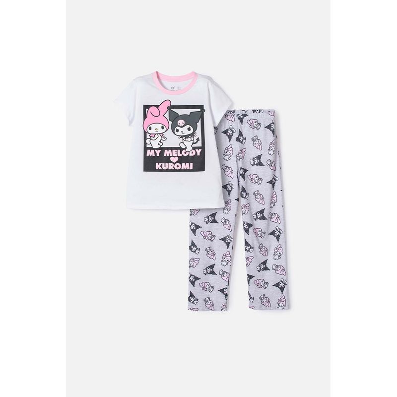 SANRIO - Pijama de My Melody & Kuromi gris y blanca de pantalón largo para niña