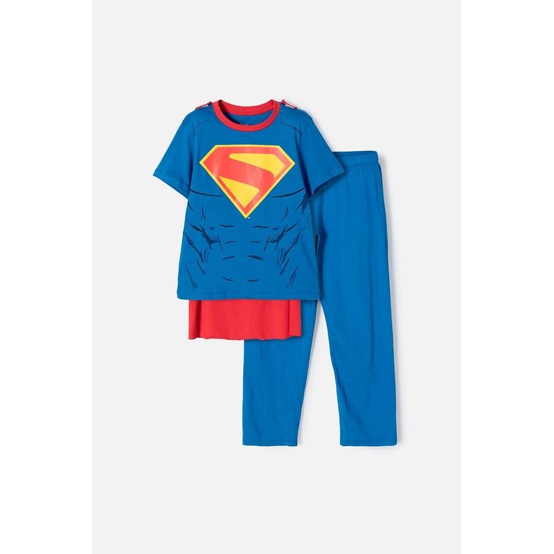 DC COMICS - Pijama de Superman azul y roja con capa removible para niño