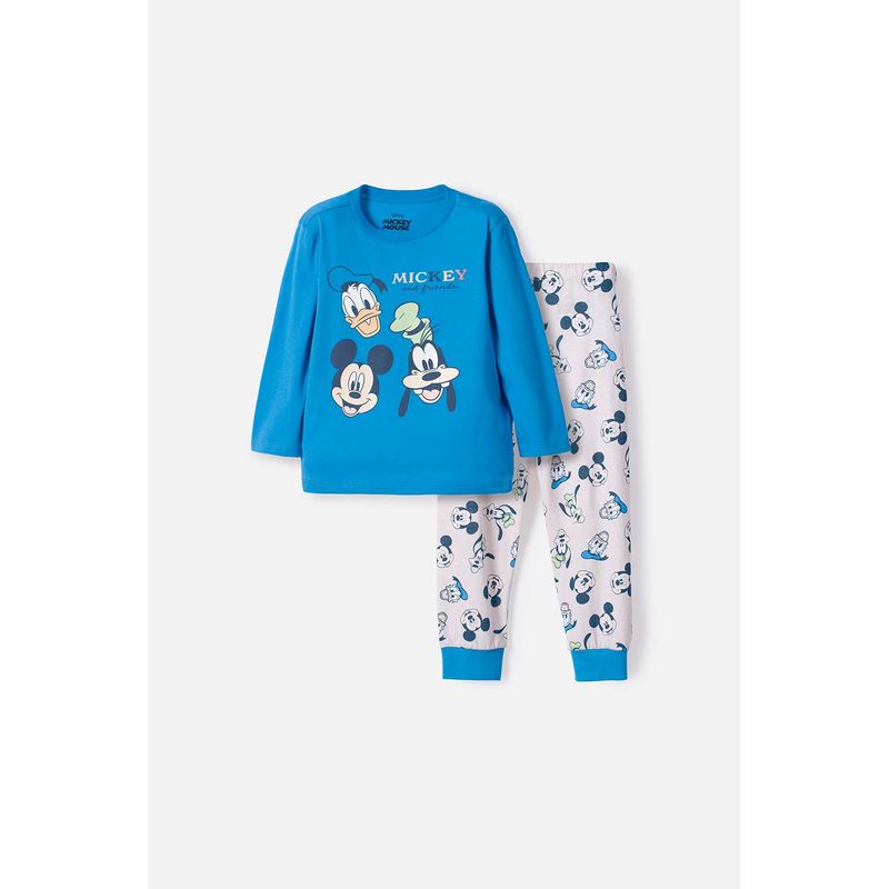 DISNEY - Pijama de Mickey Mouse azul manga larga para niño 2T a 5T