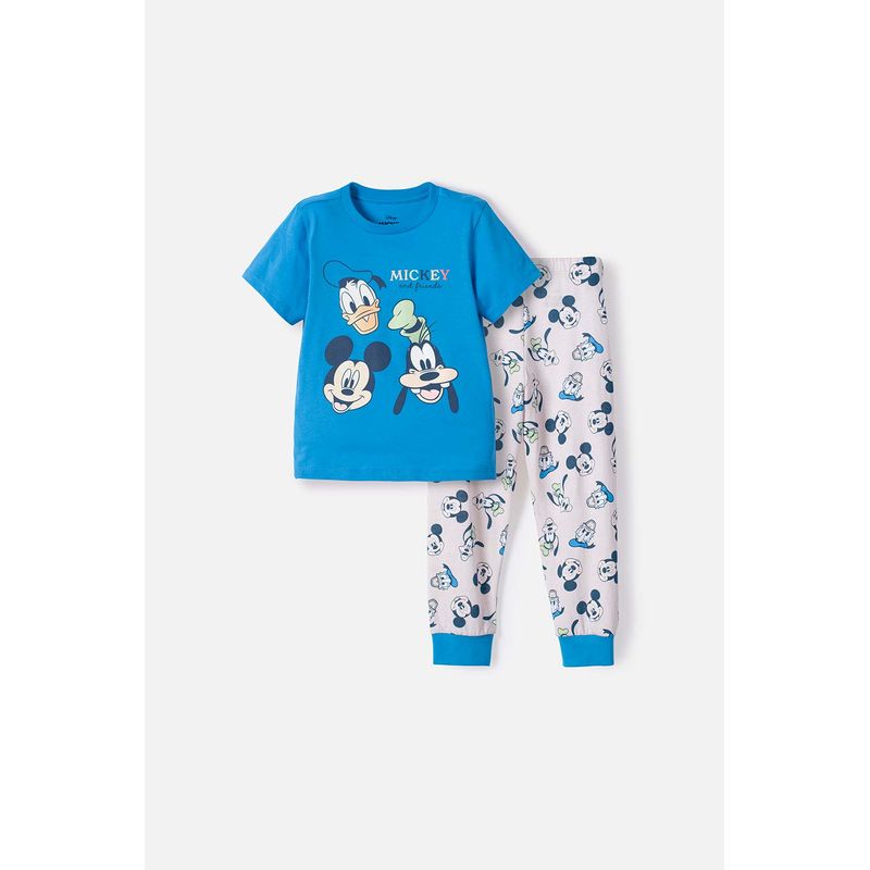 DISNEY - Pijama de Mickey Mouse azul y marfil oscuro de pantalón largo para niño 2T a 5T