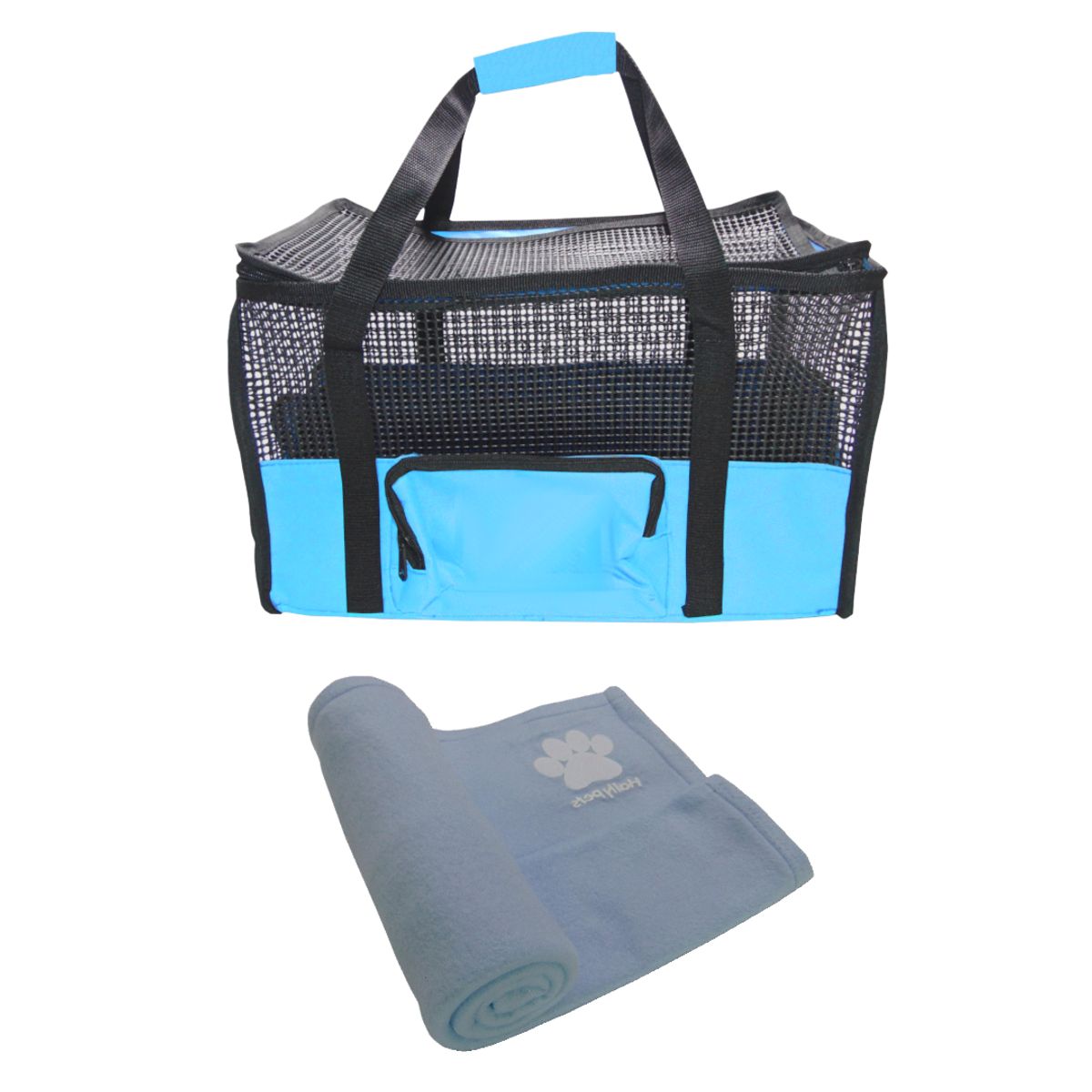 HALLY PET - Maletín Cargador Gra+ Cobija Gra Celeste
